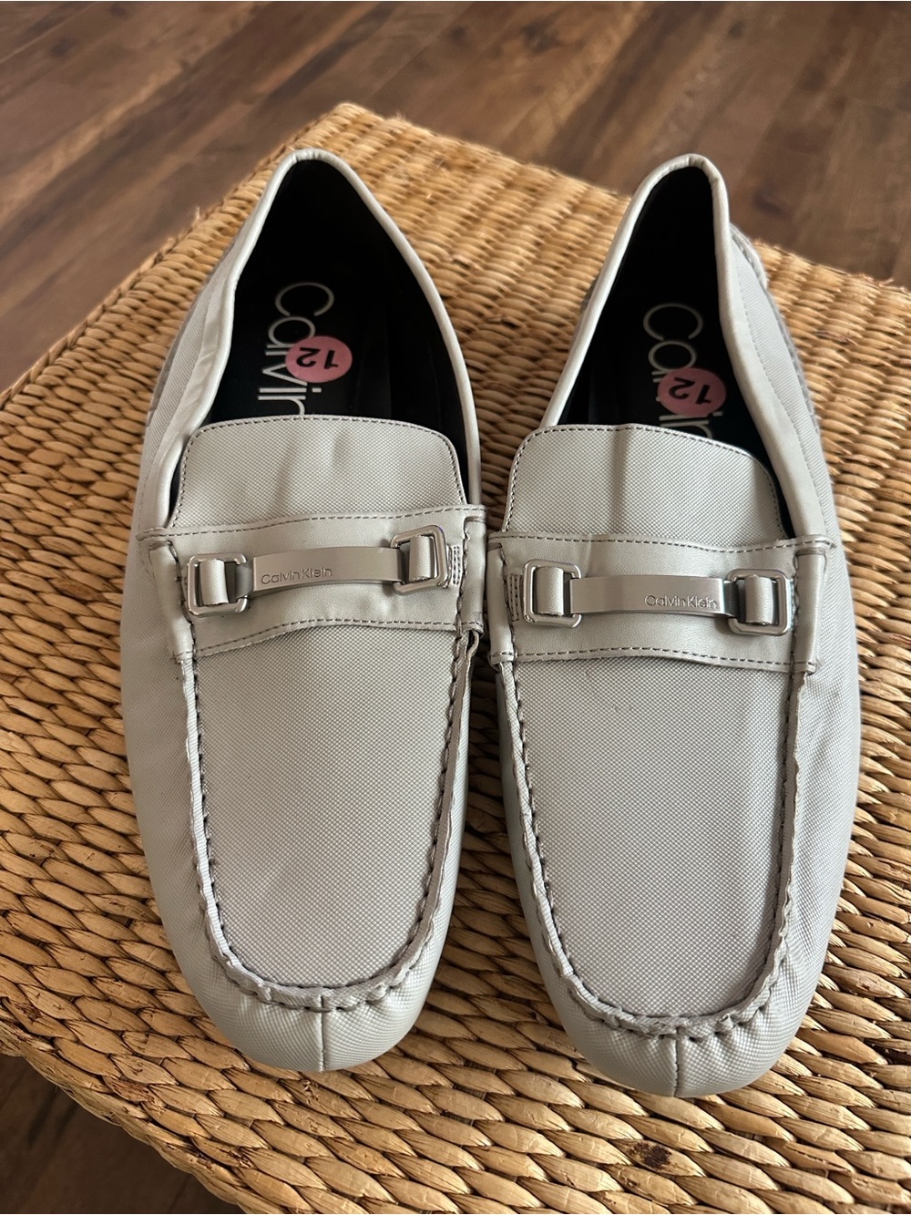 Calvin Klein Men’s Cream Slip-On Loafers with Metal Bit